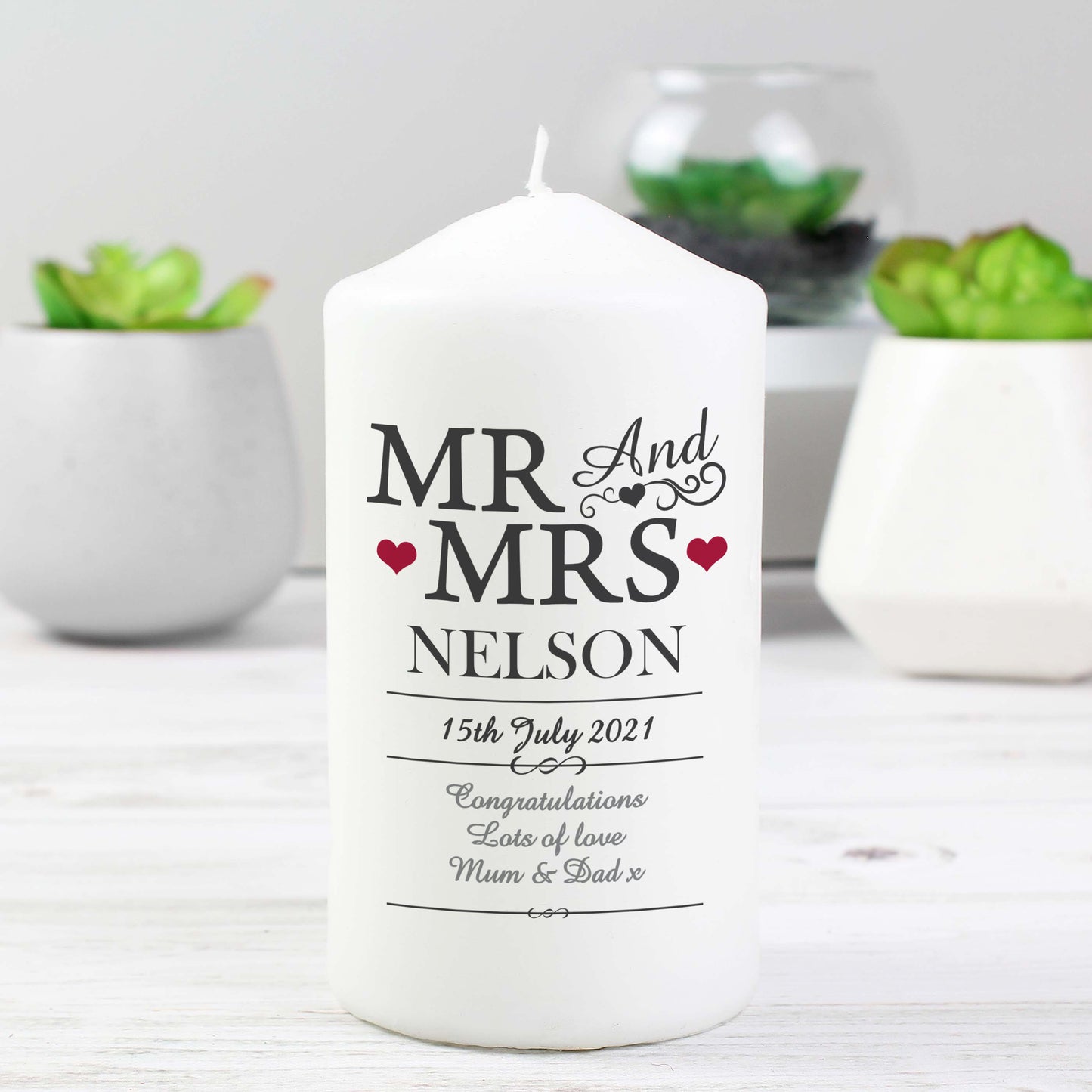 Personalised Mr & Mrs Pillar Candle from Heartfelt Gifts