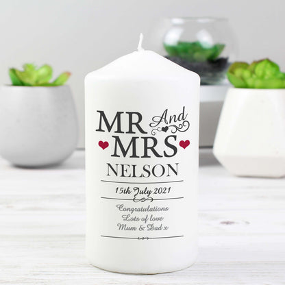 Personalised Mr & Mrs Pillar Candle from Heartfelt Gifts