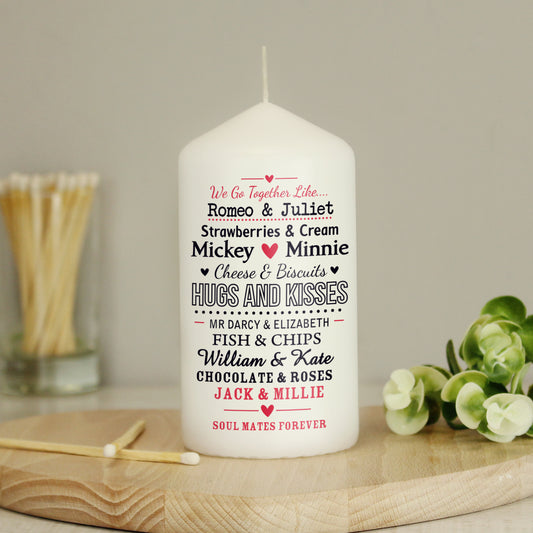 Personalised We Go Together Like.... Pillar Candle from Heartfelt Gifts