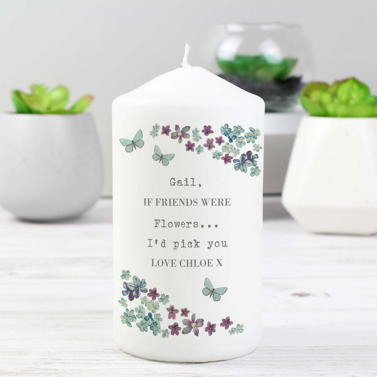 Personalised Forget me not Pillar Candle from Heartfelt Gifts