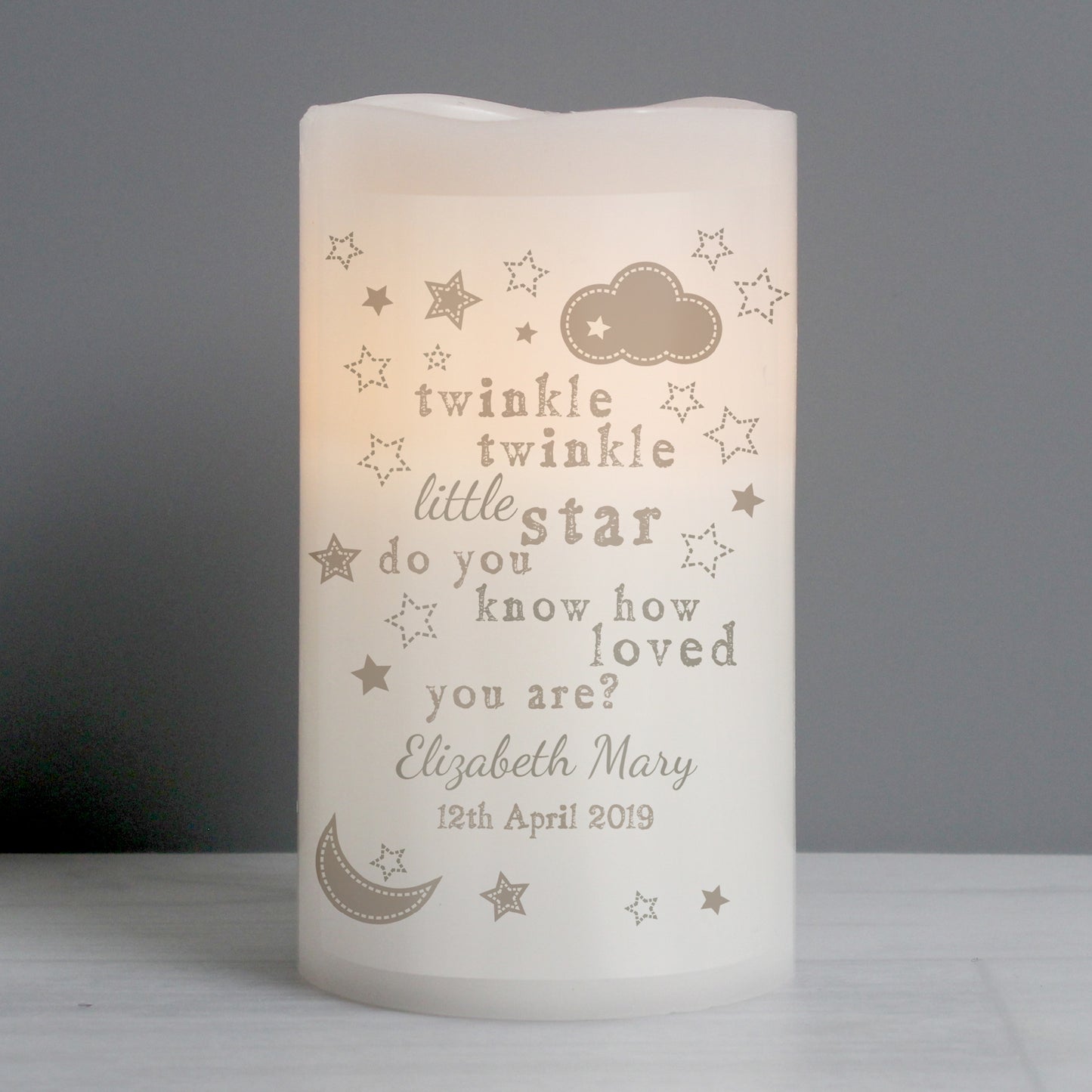 Personalised Twinkle Twinkle Nightlight LED Candle from Heartfelt Gifts