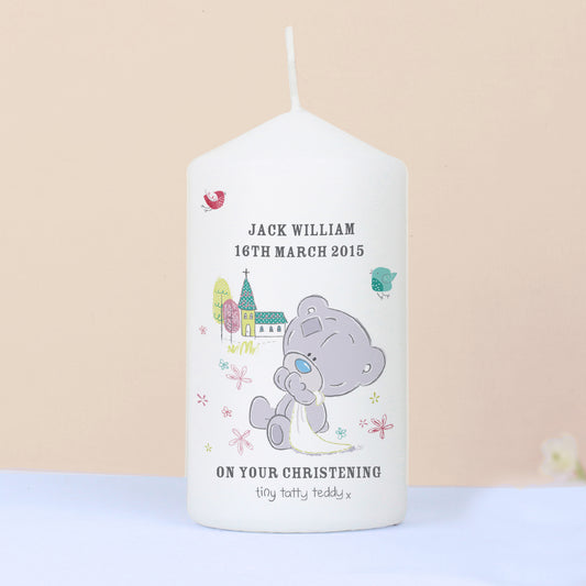 Personalised Tiny Tatty Teddy Christening Pillar Candle from Heartfelt Gifts