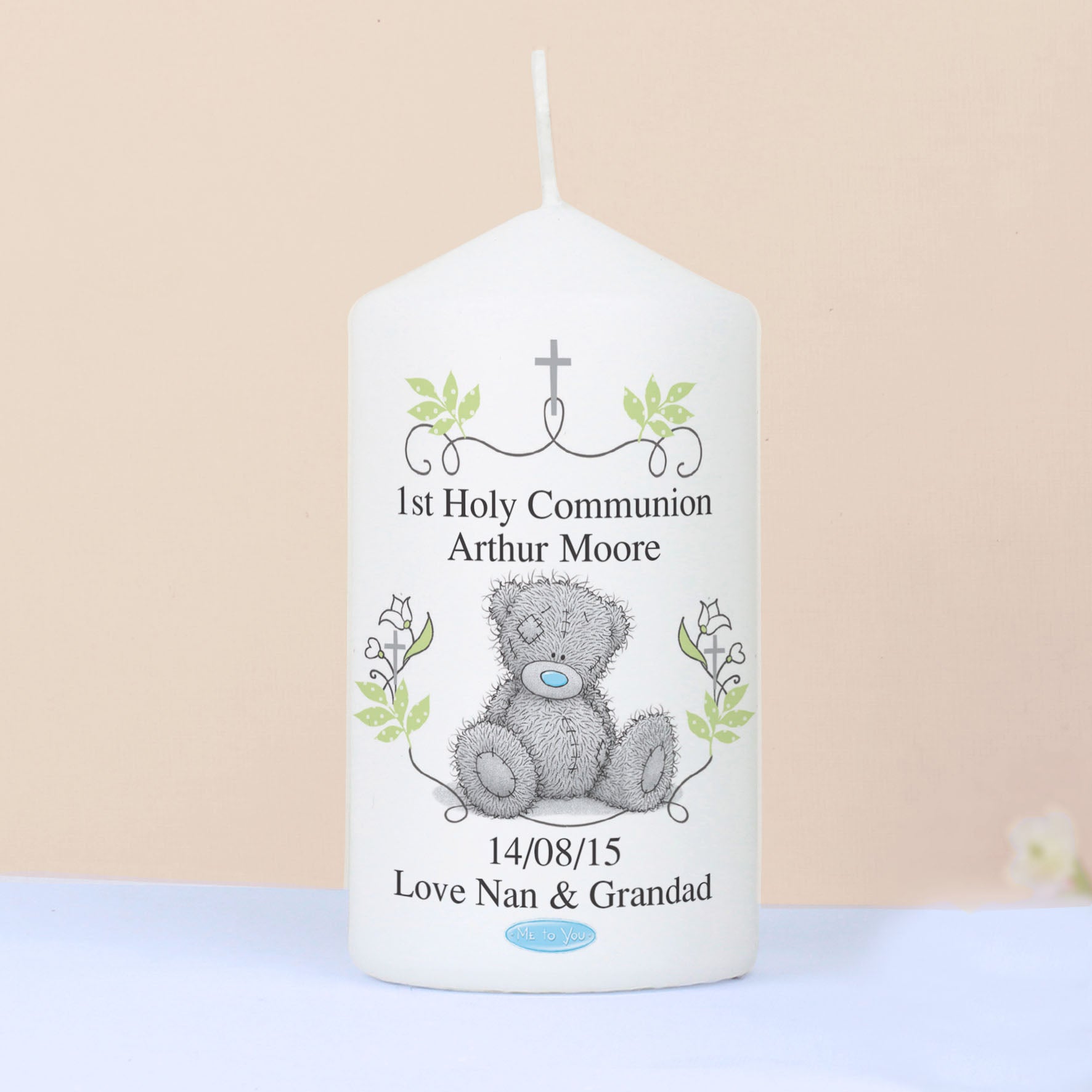 Personalised Me To You Religious Cross Pillar Candle from Heartfelt Gifts