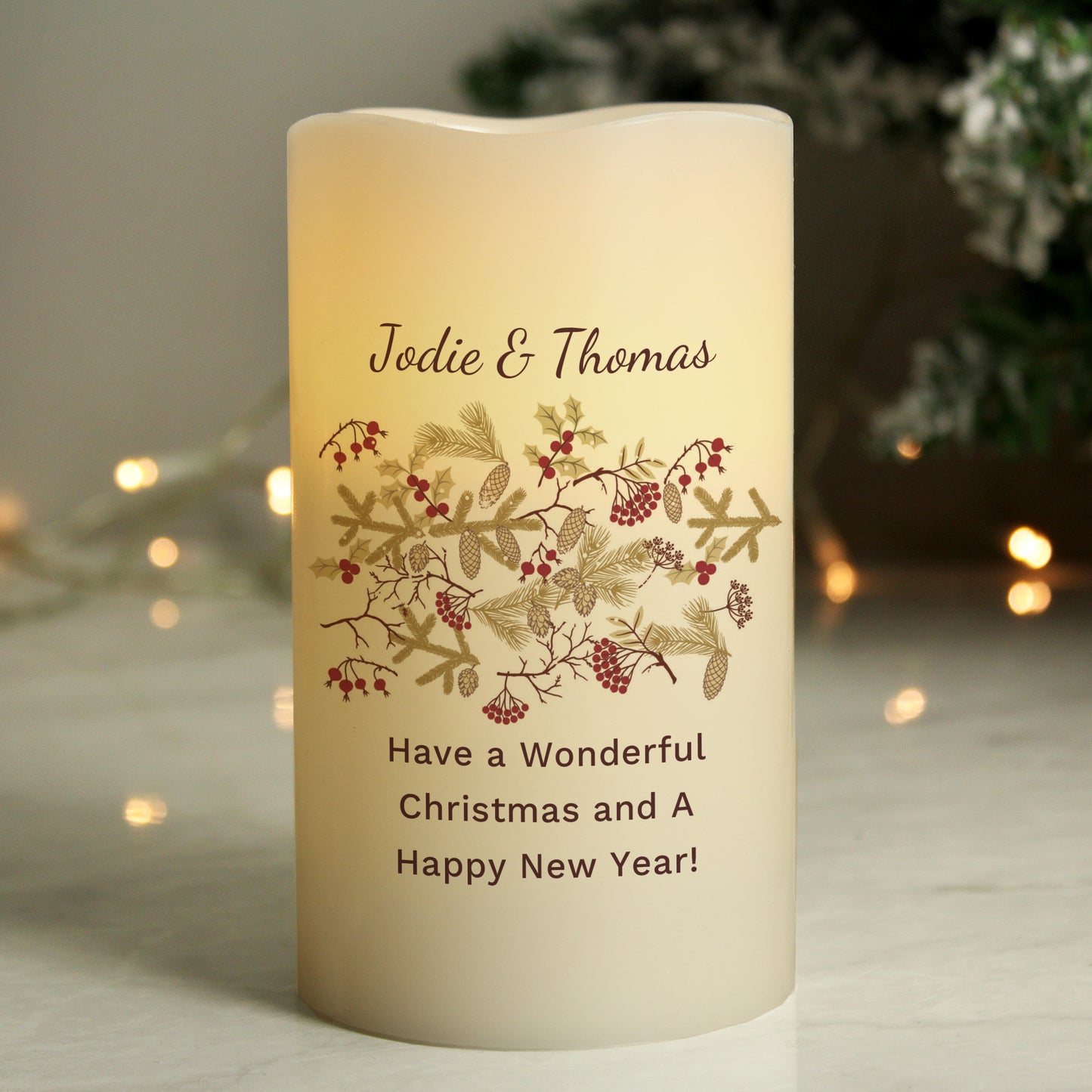 Personalised Christmas Floral LED Candle from Heartfelt Gifts