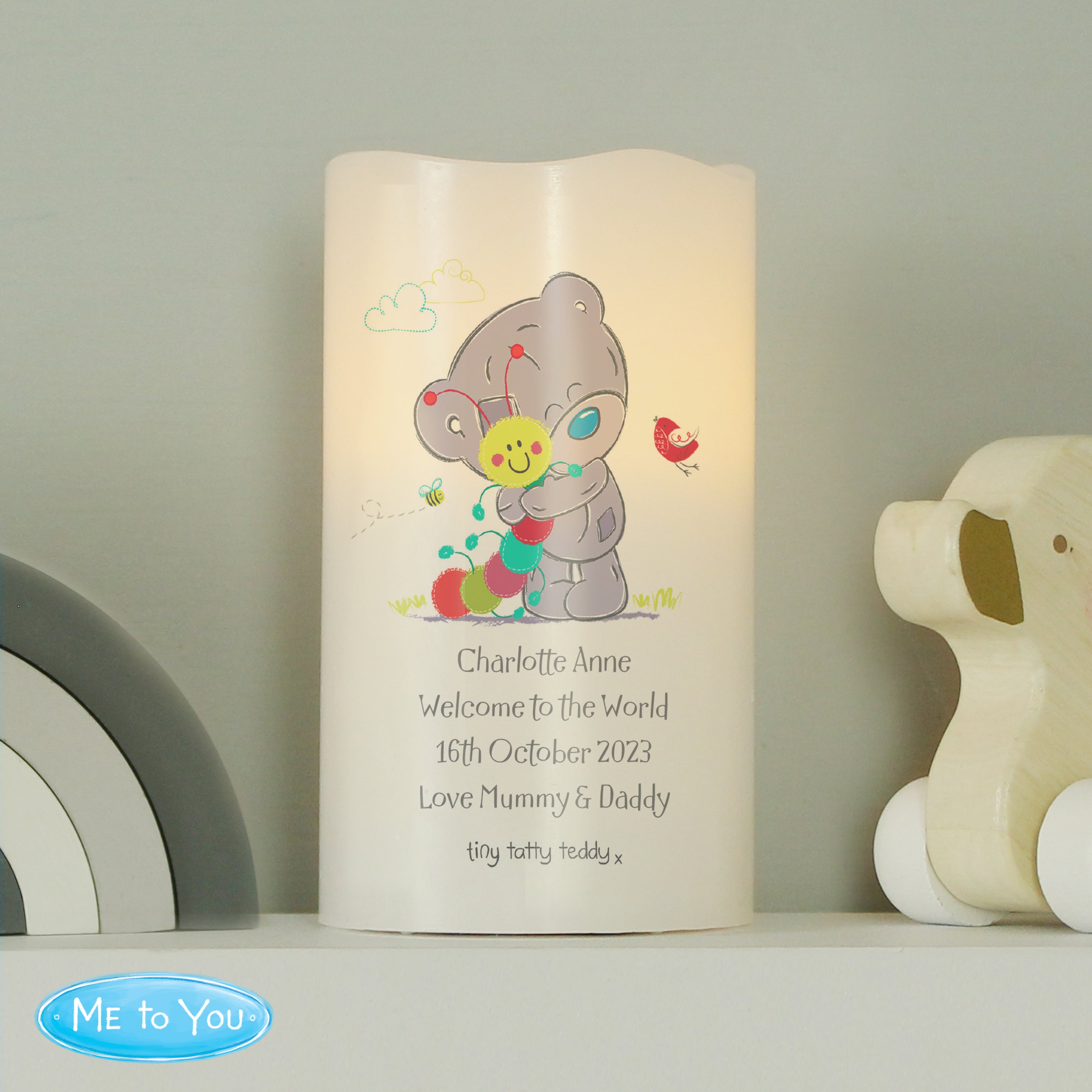 Personalised Tiny Tatty Teddy Cuddle Bug Nightlight LED Candle from Heartfelt Gifts