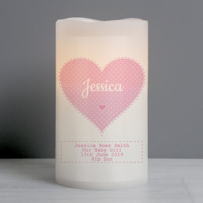 Personalised Stitch & Dot Baby Girl Night Light LED Candle from Heartfelt Gifts