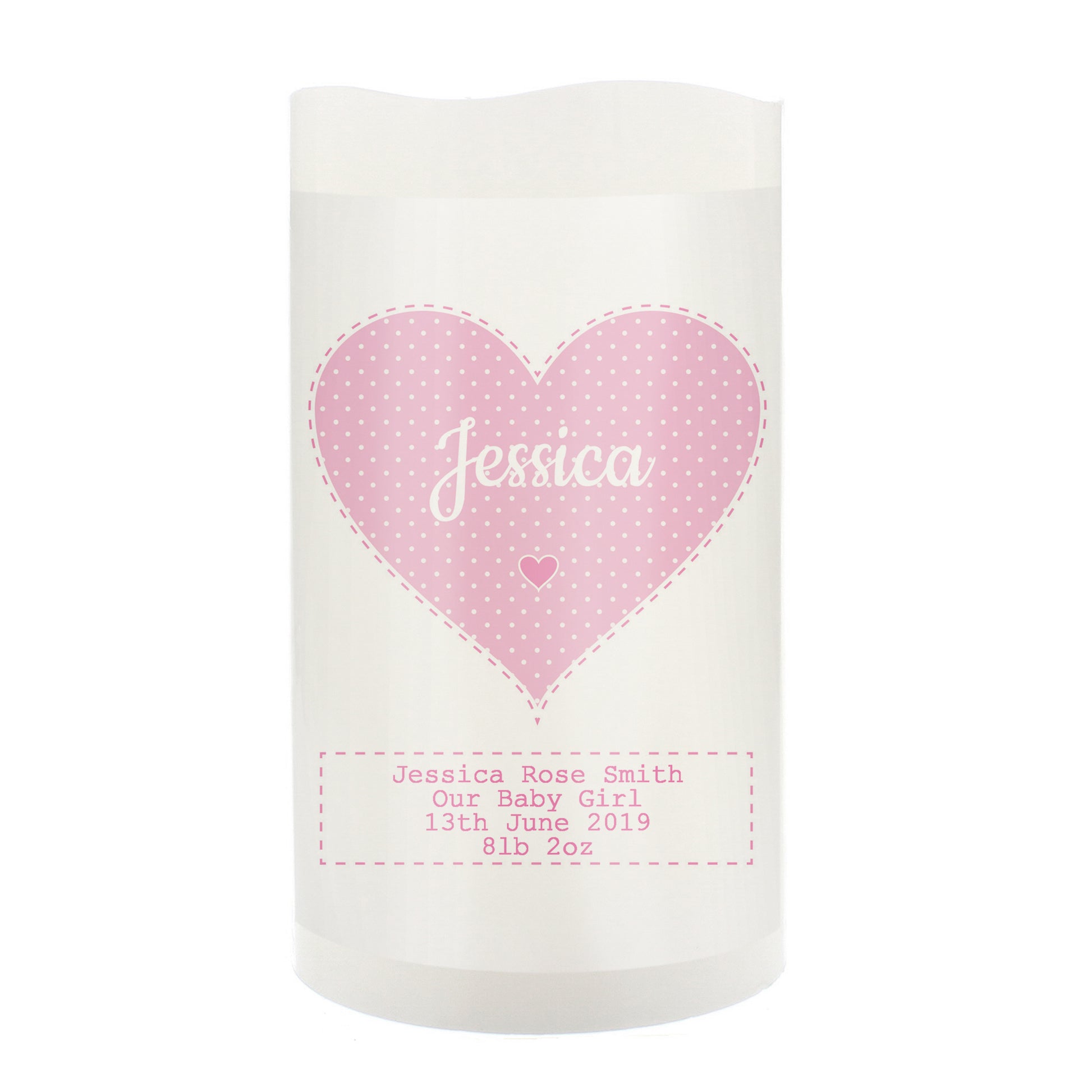 Personalised Stitch & Dot Baby Girl Night Light LED Candle - image 2