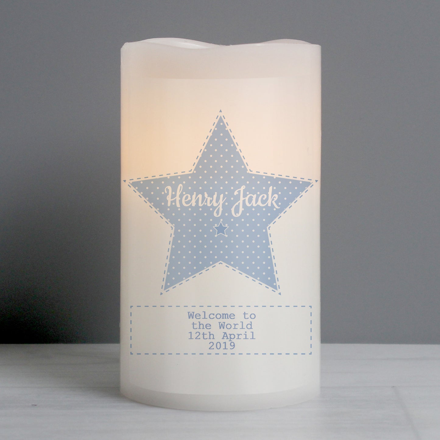Personalised Stitch & Dot Baby Boy Nightlight LED Candle from Heartfelt Gifts
