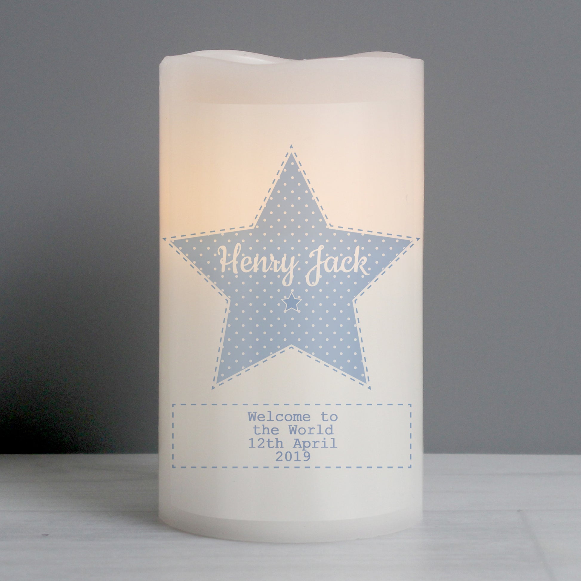 Personalised Stitch & Dot Baby Boy Nightlight LED Candle from Heartfelt Gifts