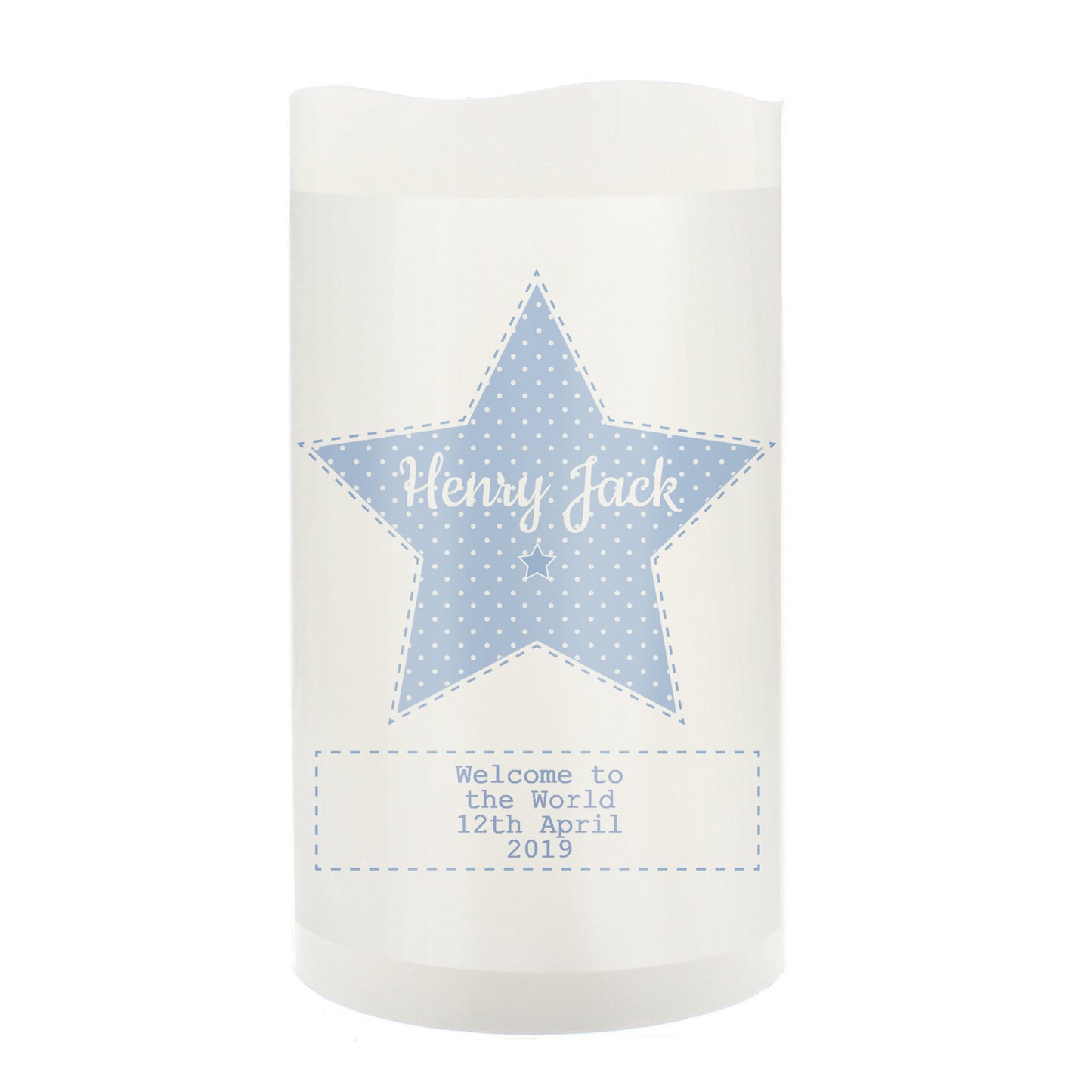 Personalised Stitch & Dot Baby Boy Nightlight LED Candle - image 2