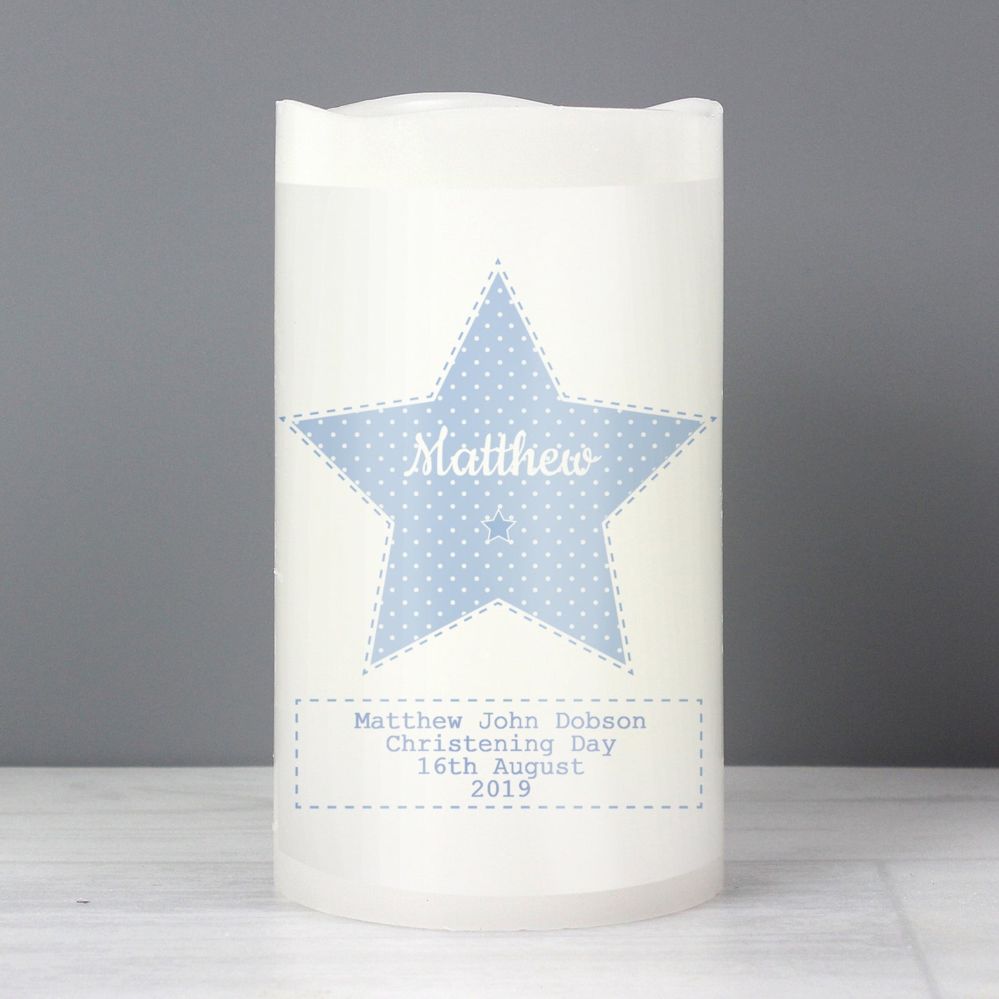 Personalised Stitch & Dot Baby Boy Nightlight LED Candle - image 3