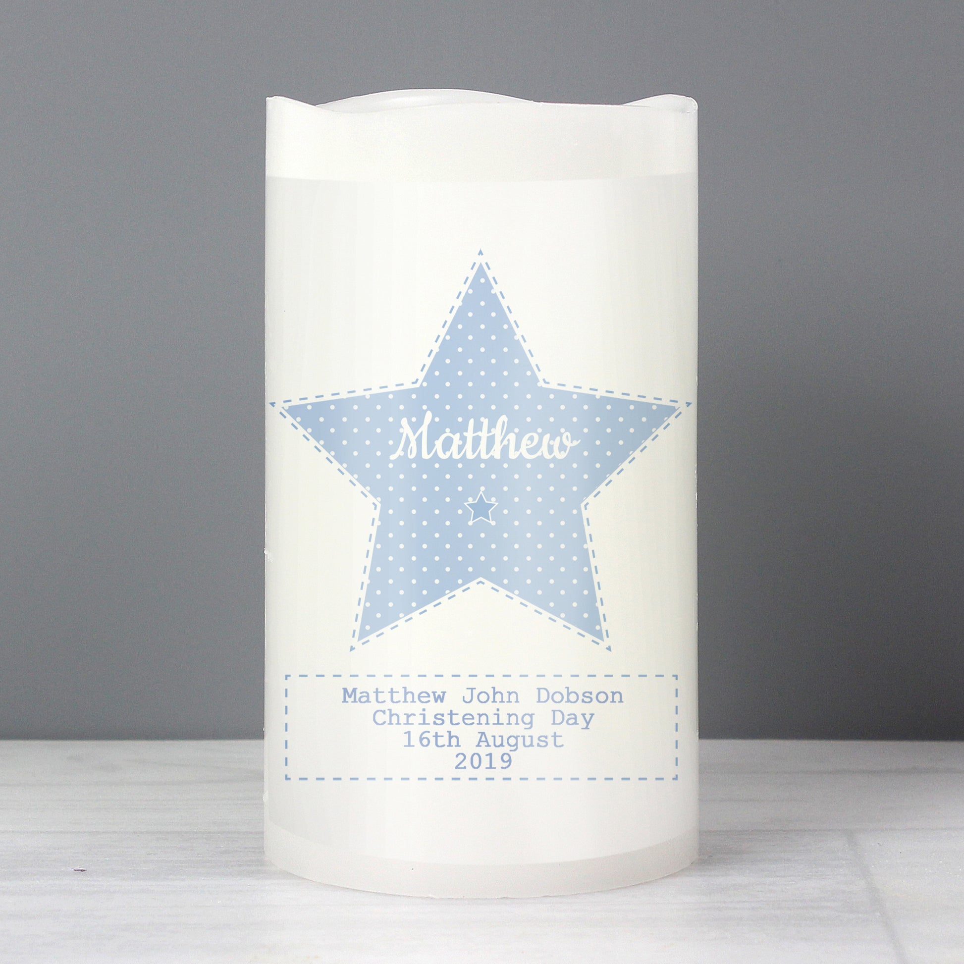 Personalised Stitch & Dot Baby Boy Nightlight LED Candle - image 3