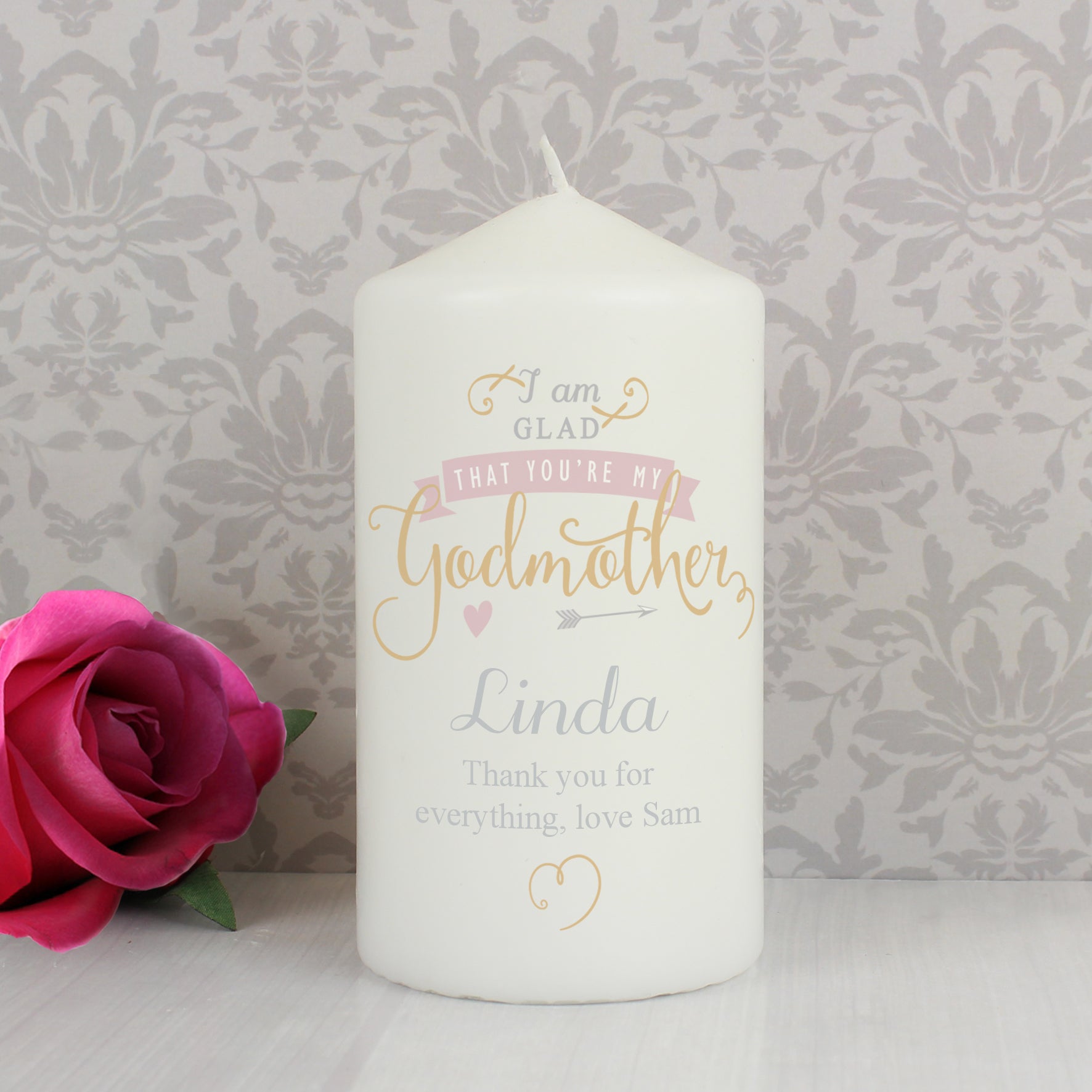 Personalised I Am Glad... Godmother Pillar Candle from Heartfelt Gifts