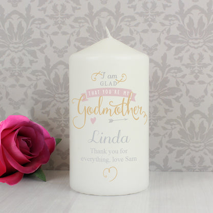 Personalised I Am Glad... Godmother Pillar Candle from Heartfelt Gifts