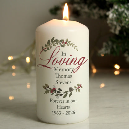 Personalised In Loving Memory Wreath Pillar Candle from Heartfelt Gifts