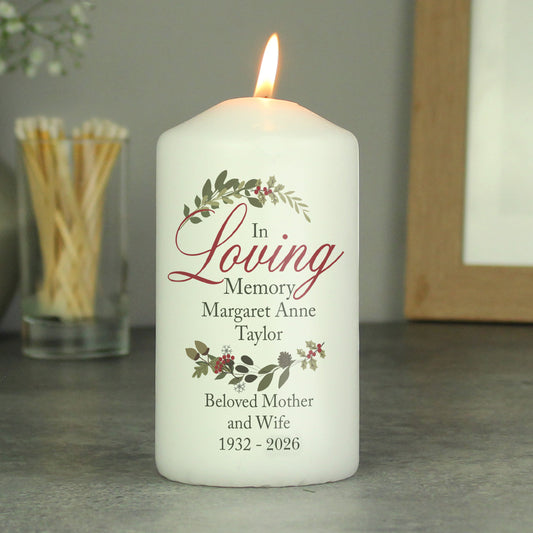 Personalised In Loving Memory Wreath Pillar Candle - image 3