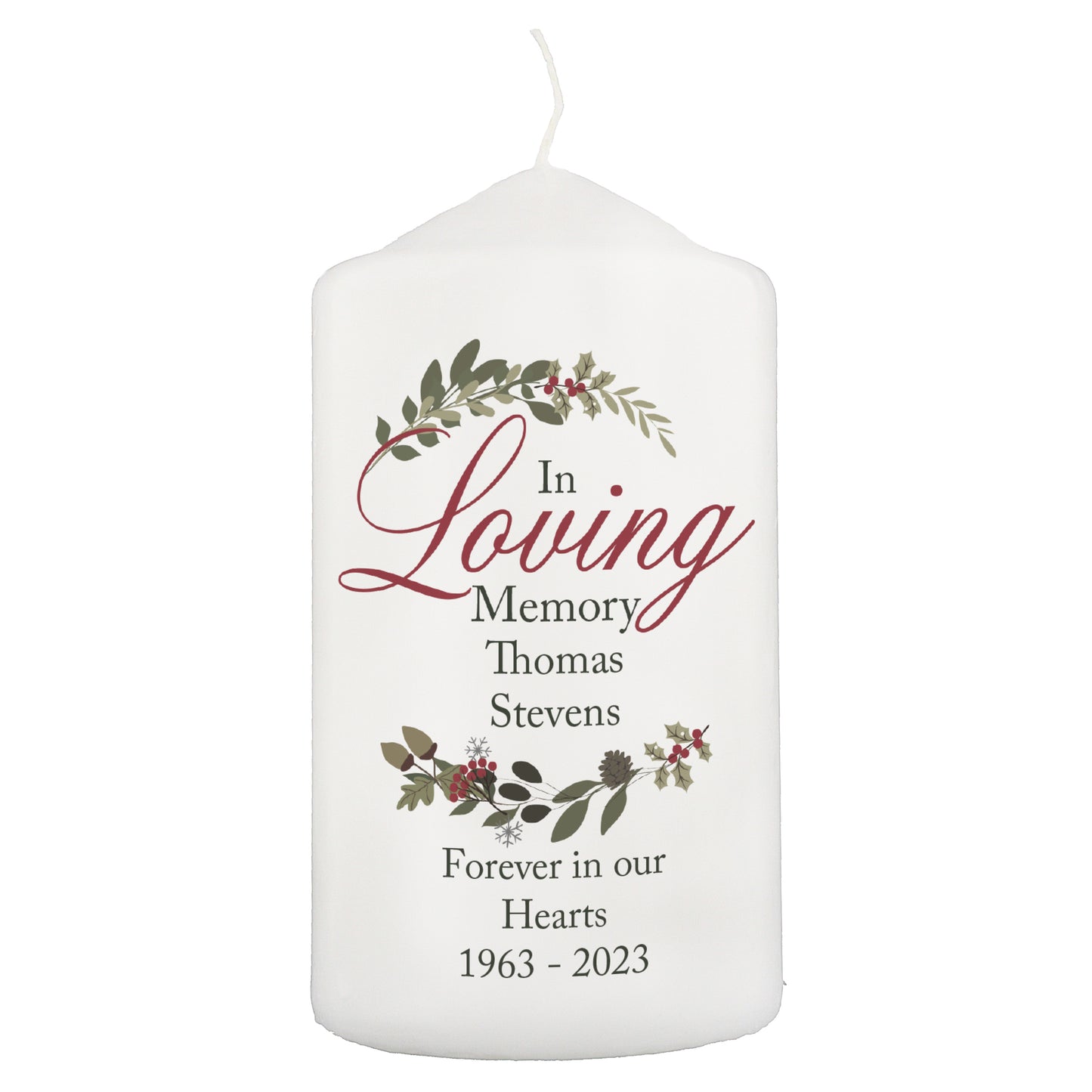 Personalised In Loving Memory Wreath Pillar Candle - image 5