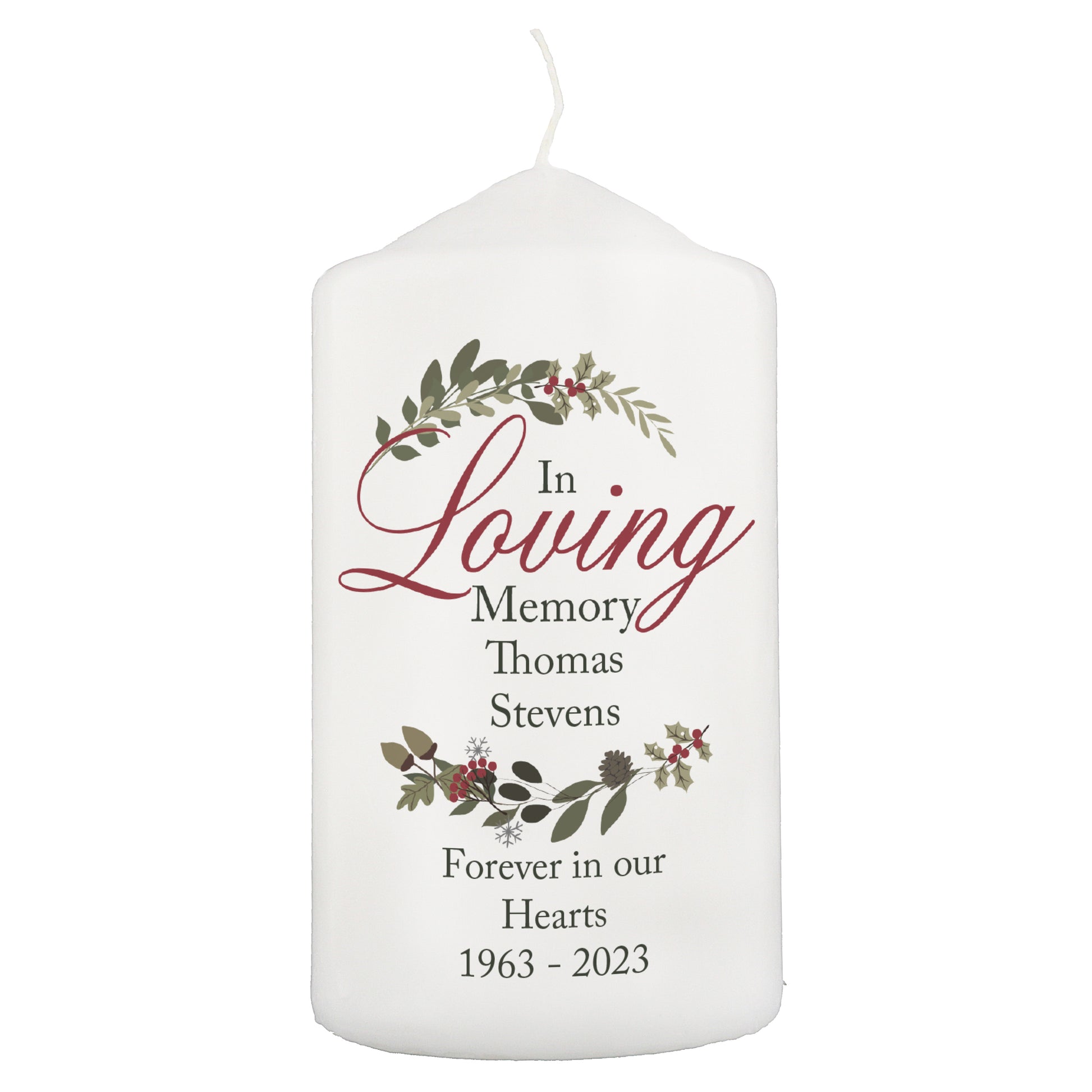Personalised In Loving Memory Wreath Pillar Candle - image 5
