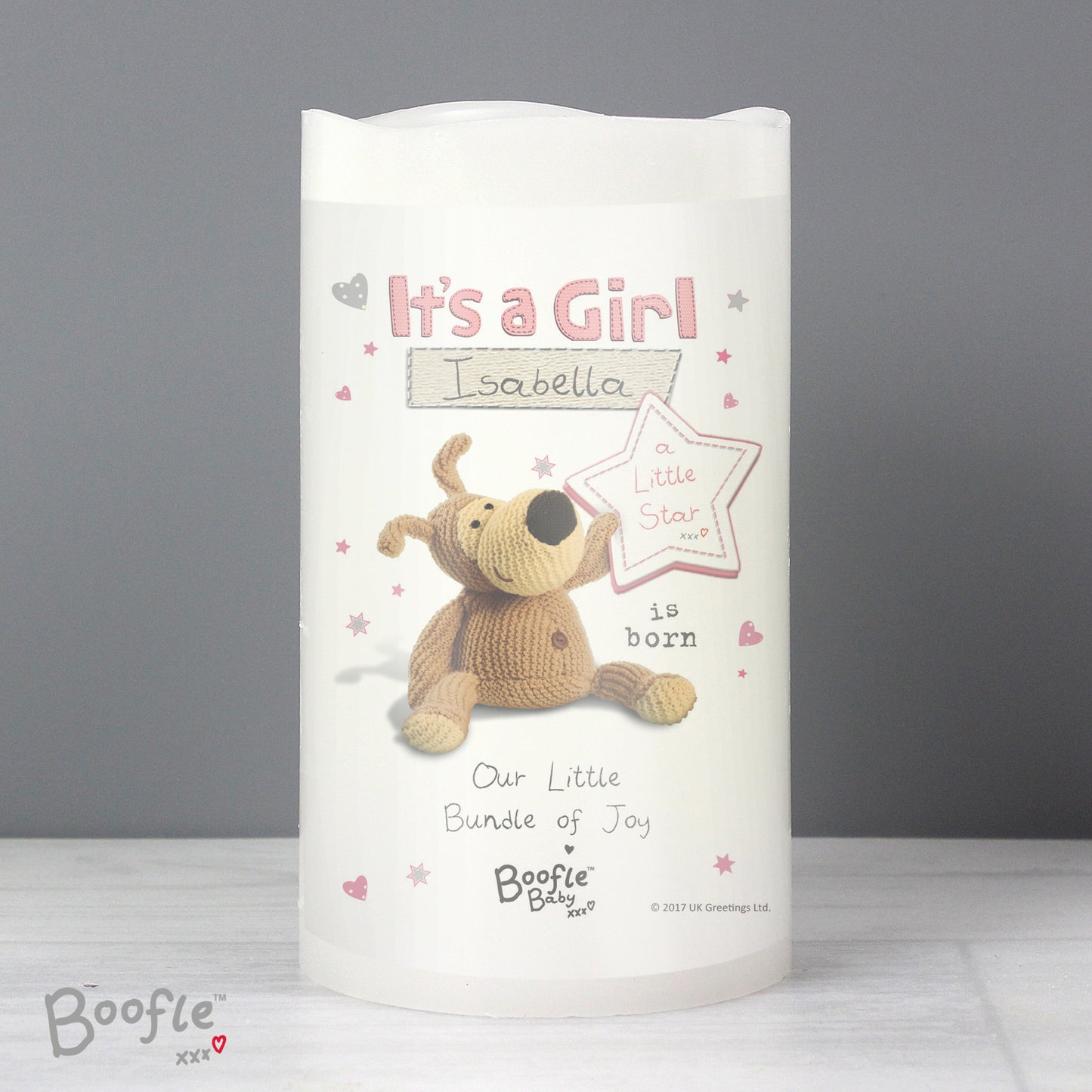 Personalised Boofle It's a Girl Nightlight LED Candle from Heartfelt Gifts