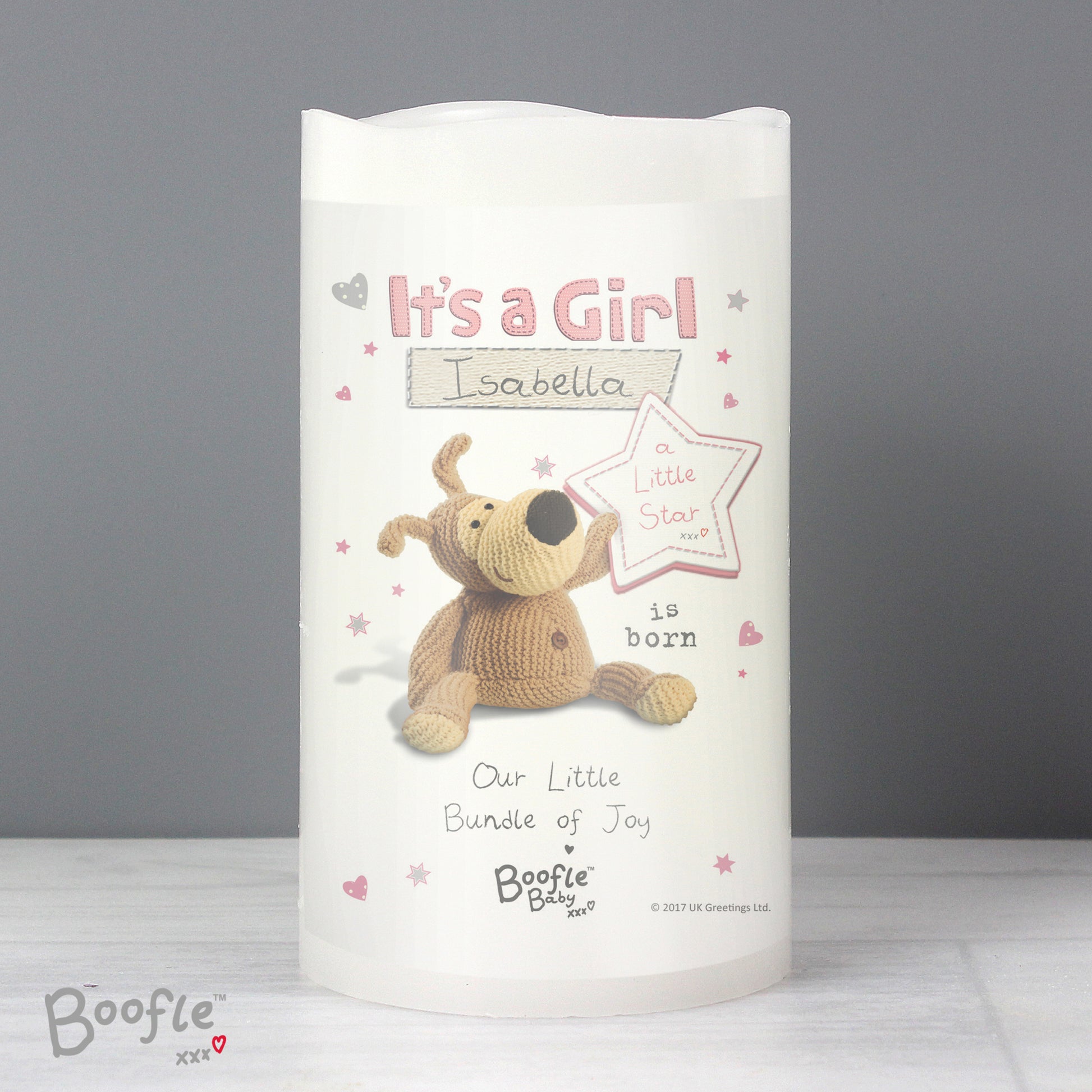 Personalised Boofle It's a Girl Nightlight LED Candle from Heartfelt Gifts