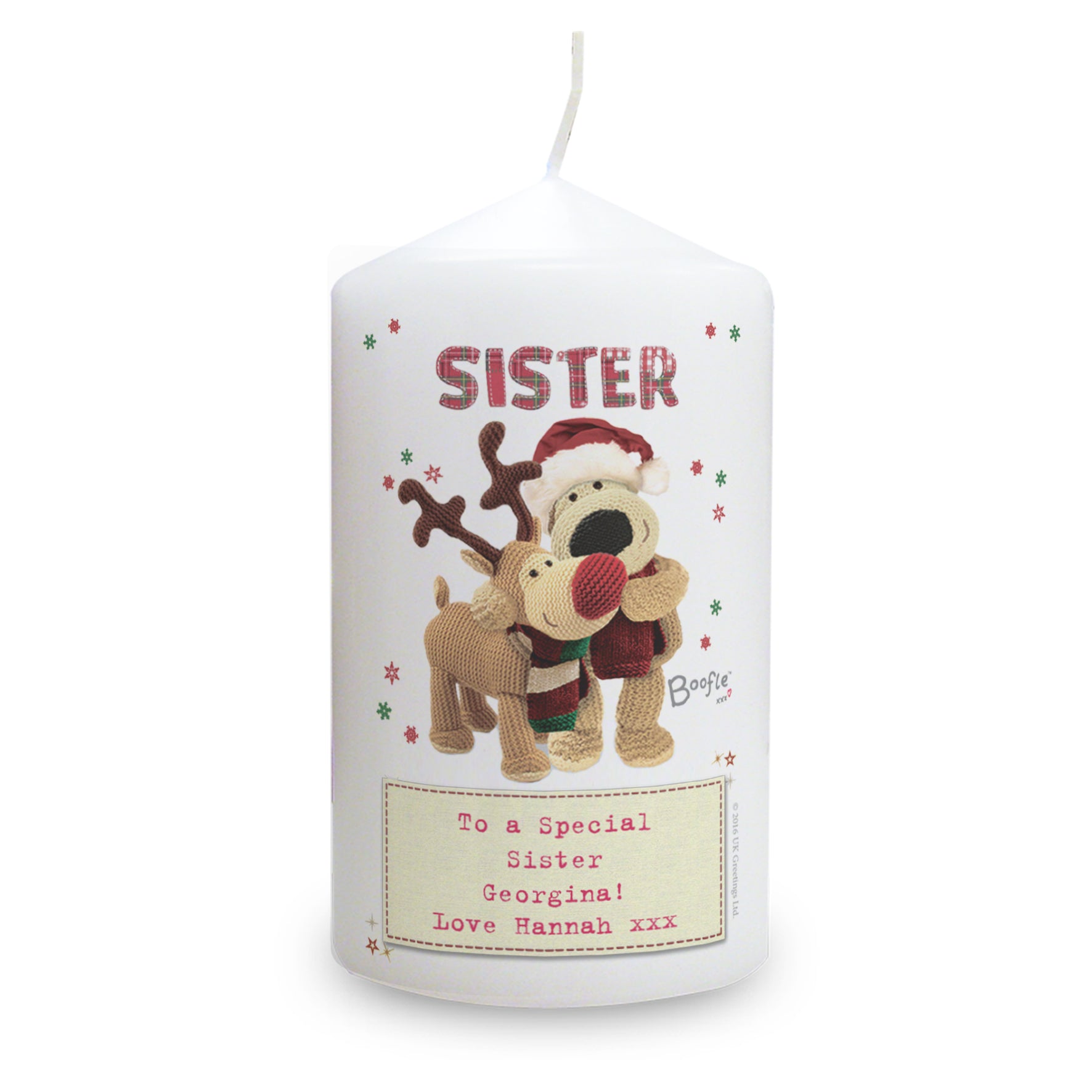 Personalised Boofle Christmas Reindeer Pillar Candle - image 2