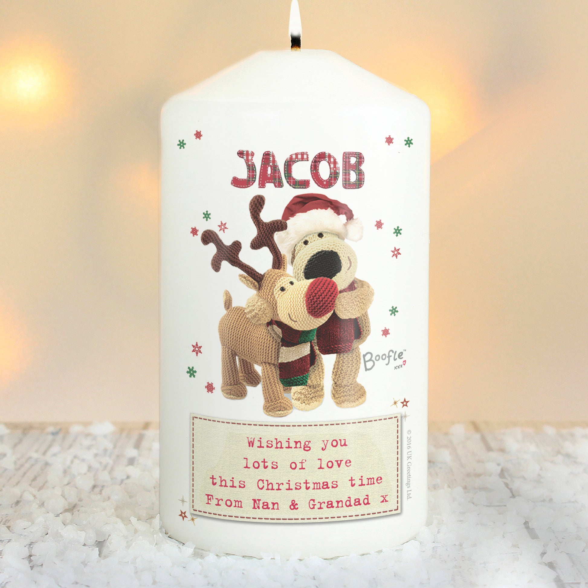 Personalised Boofle Christmas Reindeer Pillar Candle - image 4