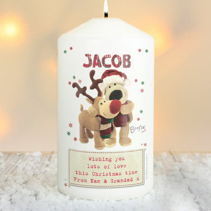 Personalised Boofle Christmas Reindeer Pillar Candle - image 4