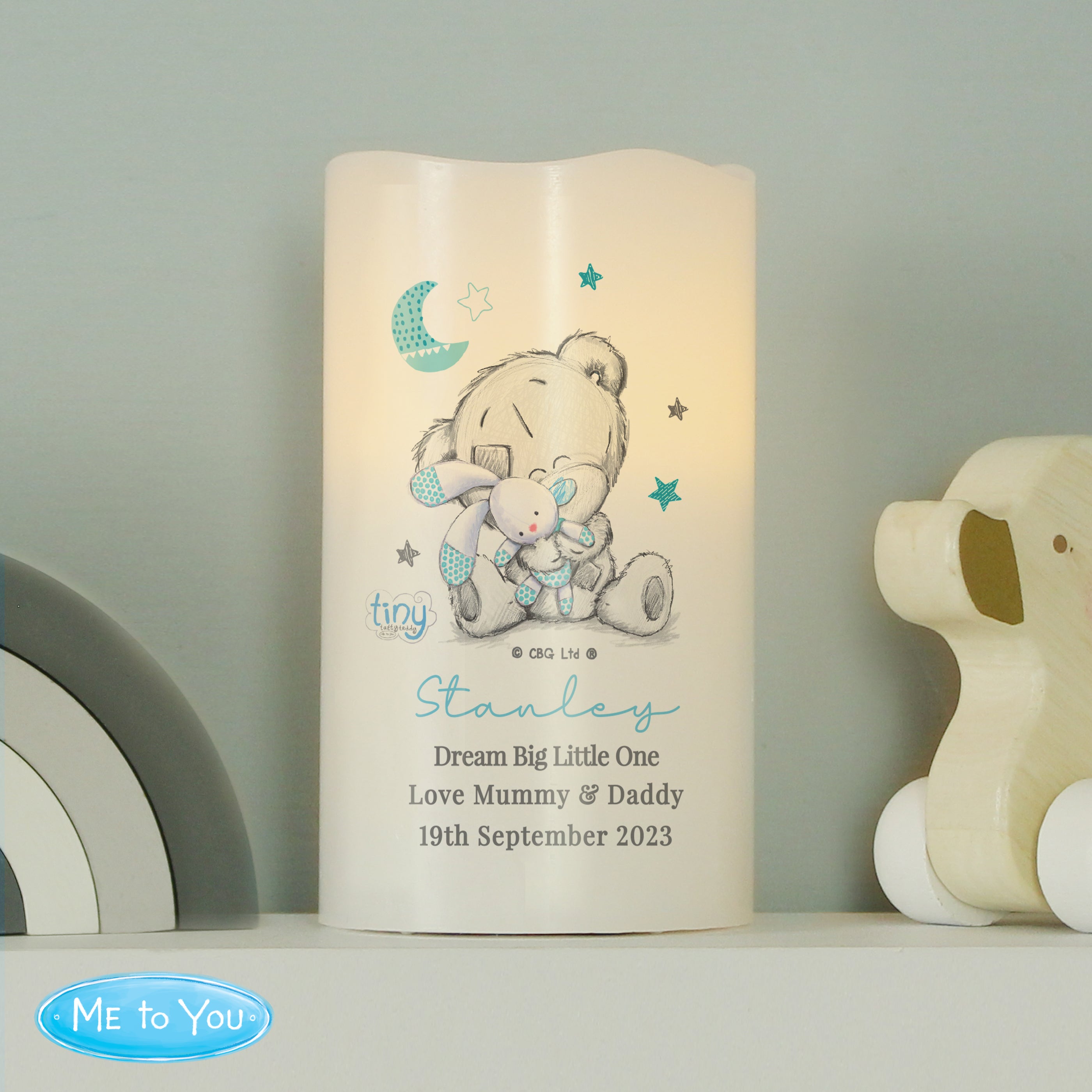 Personalised Tiny Tatty Teddy Blue Nightlight LED Candle from Heartfelt Gifts