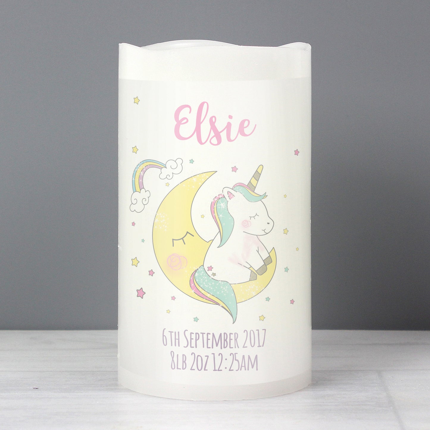 Personalised Baby Unicorn Nightlight LED Candle from Heartfelt Gifts
