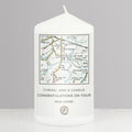 Personalised Present Day Map Compass Pillar Candle from Heartfelt Gifts
