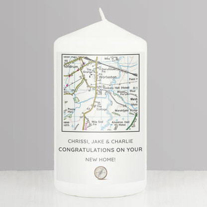 Personalised Present Day Map Compass Pillar Candle from Heartfelt Gifts