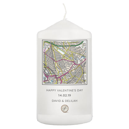Personalised Present Day Map Compass Pillar Candle - image 2
