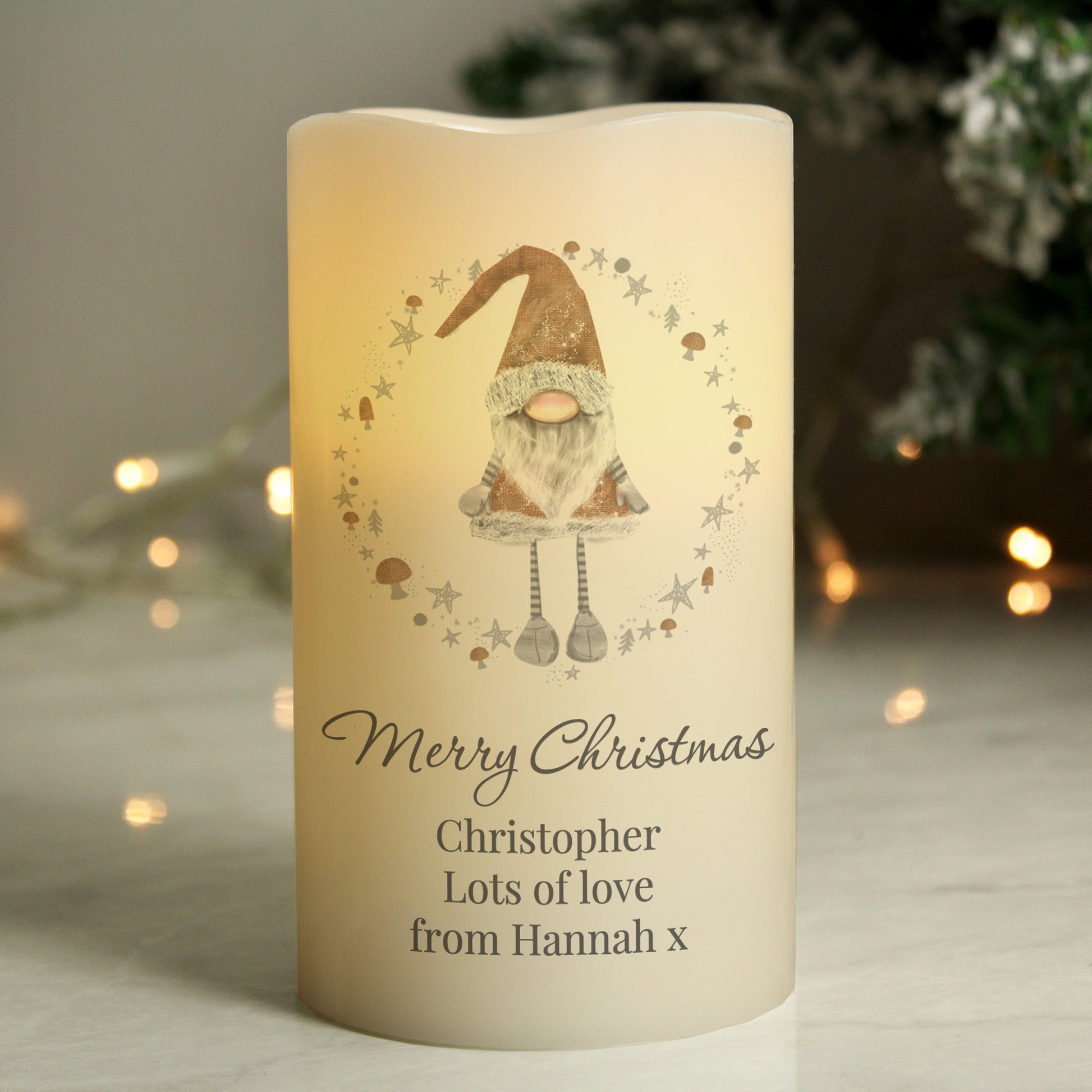 Personalised Christmas Gonk LED Candle from Heartfelt Gifts
