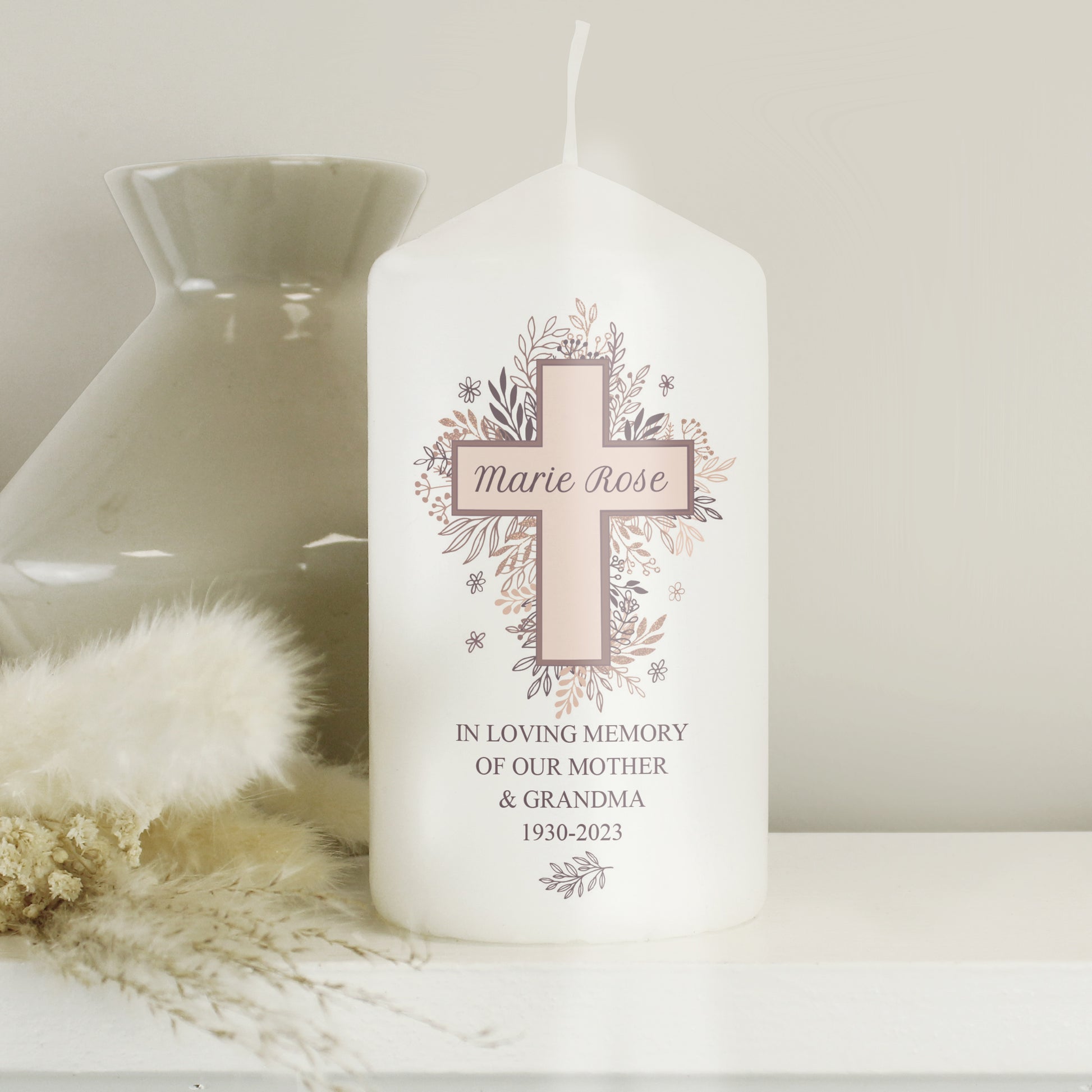 Personalised Floral Cross Pillar Candle - image 12