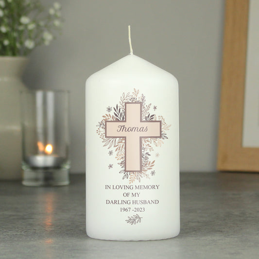 Personalised Floral Cross Pillar Candle - image 6