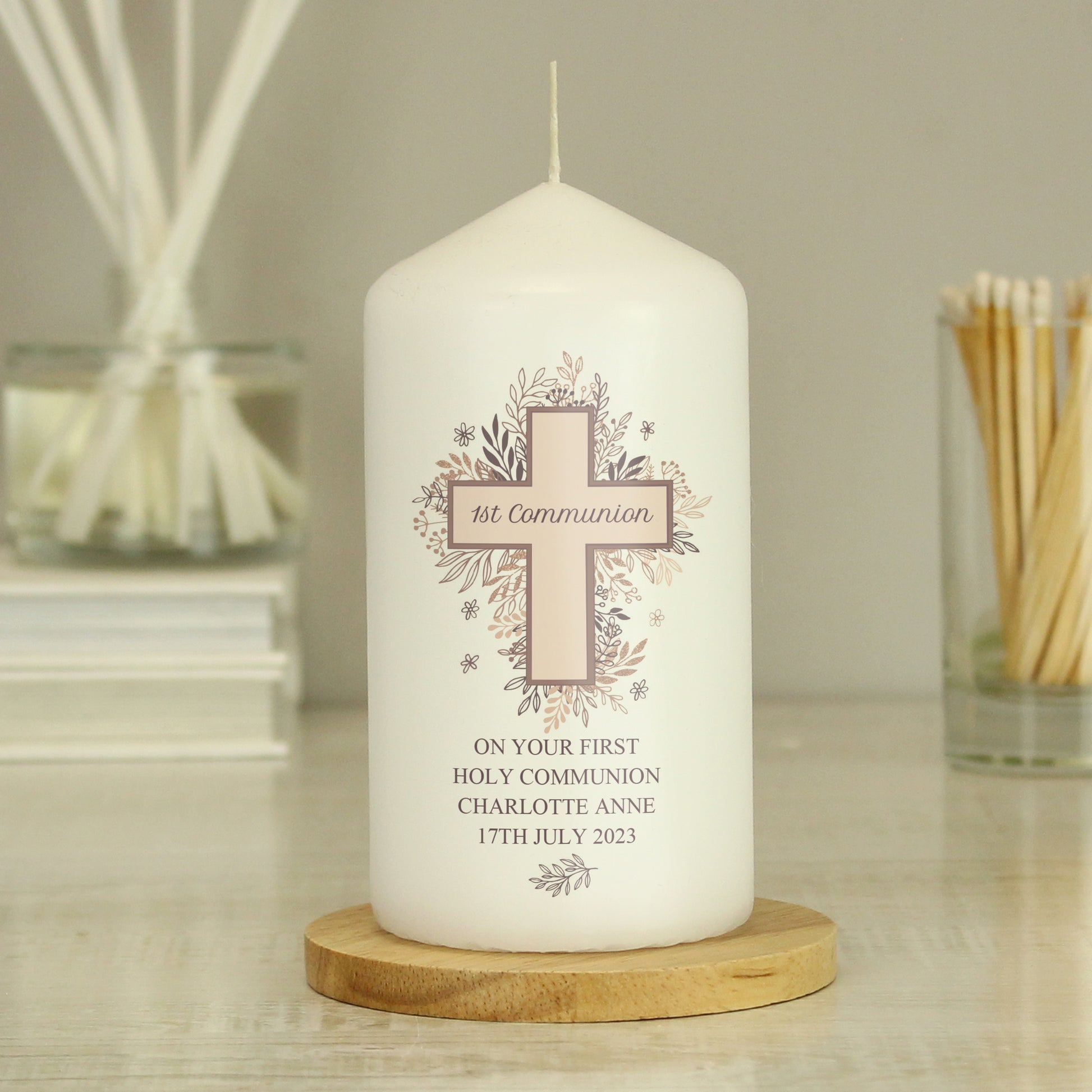 Personalised Floral Cross Pillar Candle - image 7