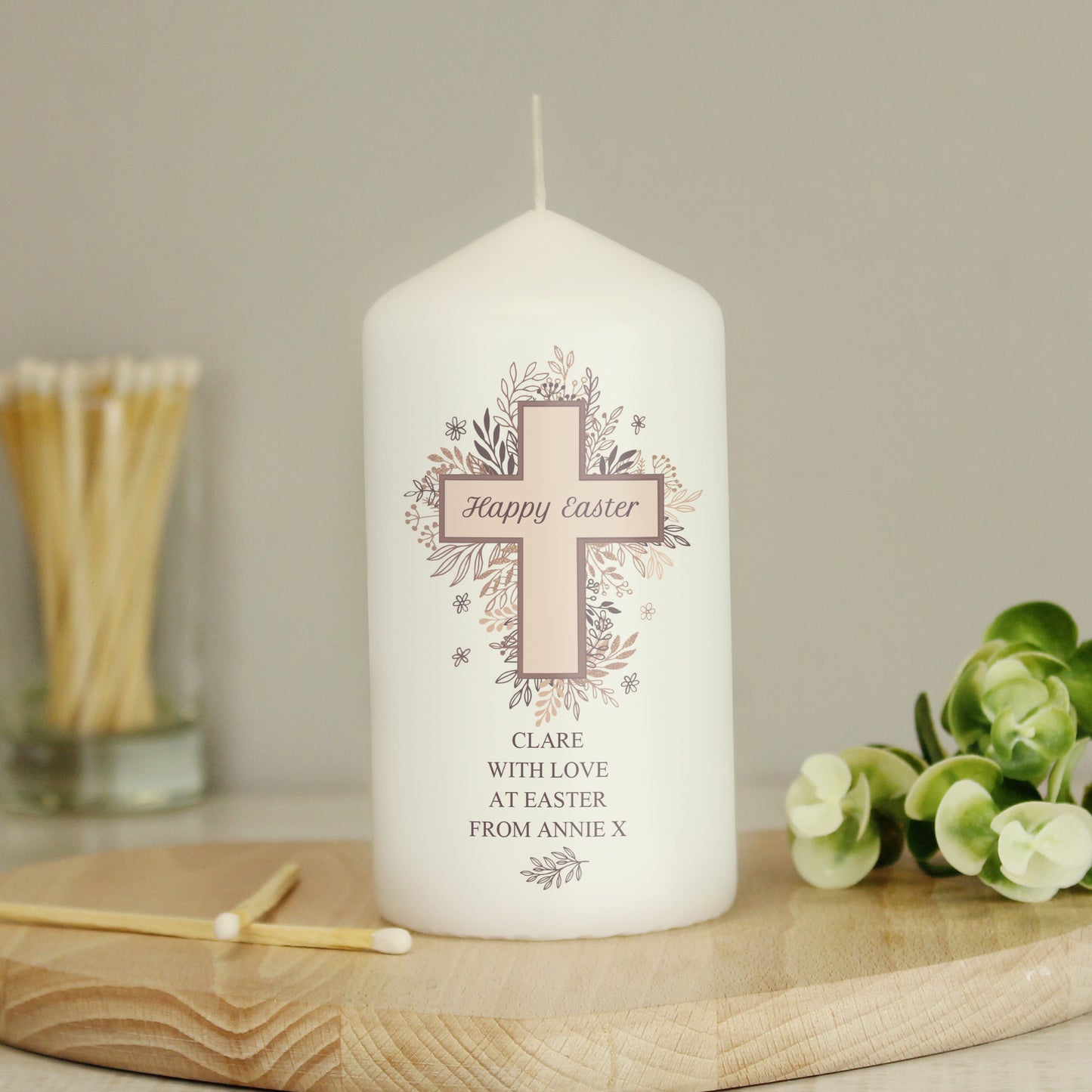 Personalised Floral Cross Pillar Candle - image 8