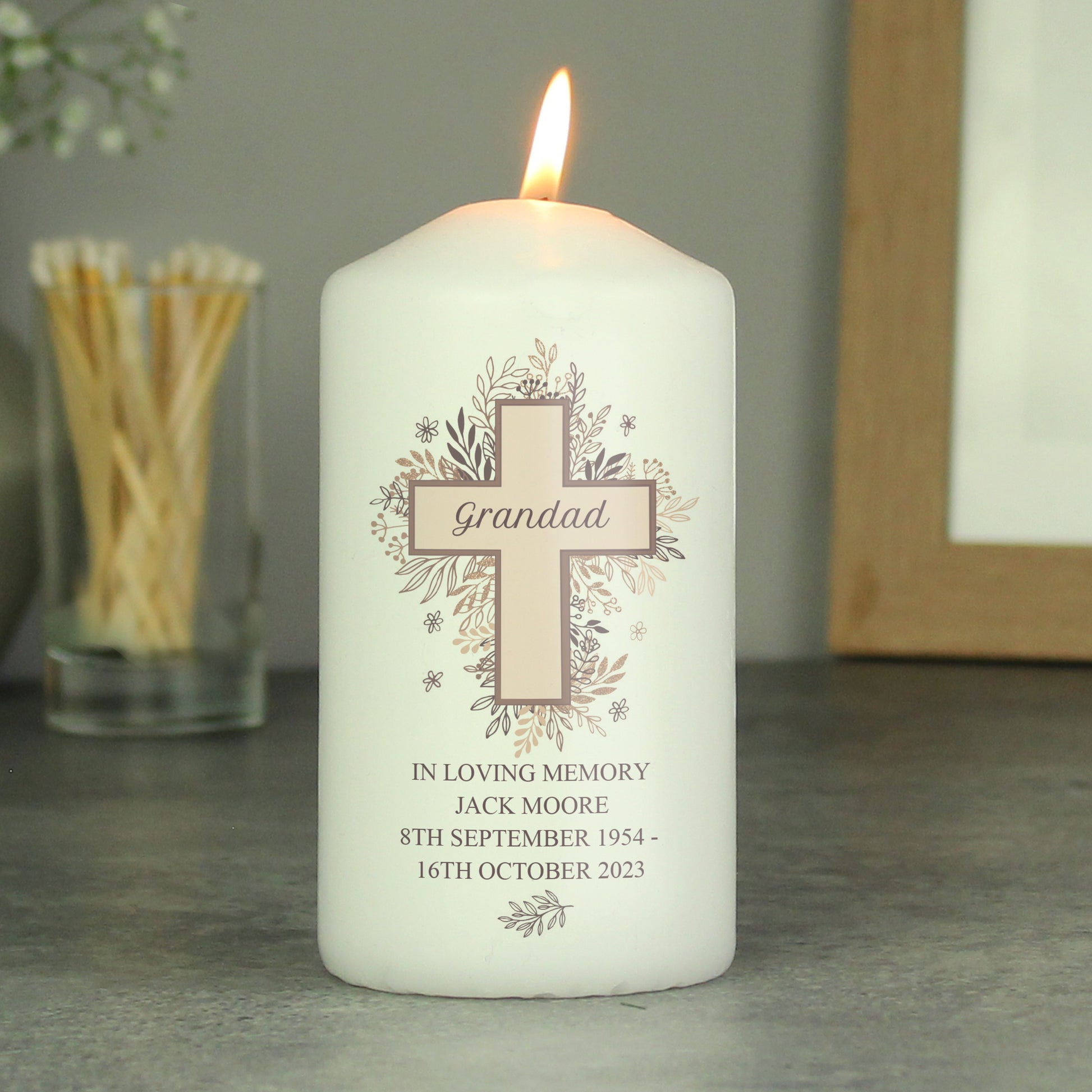 Personalised Floral Cross Pillar Candle - image 10