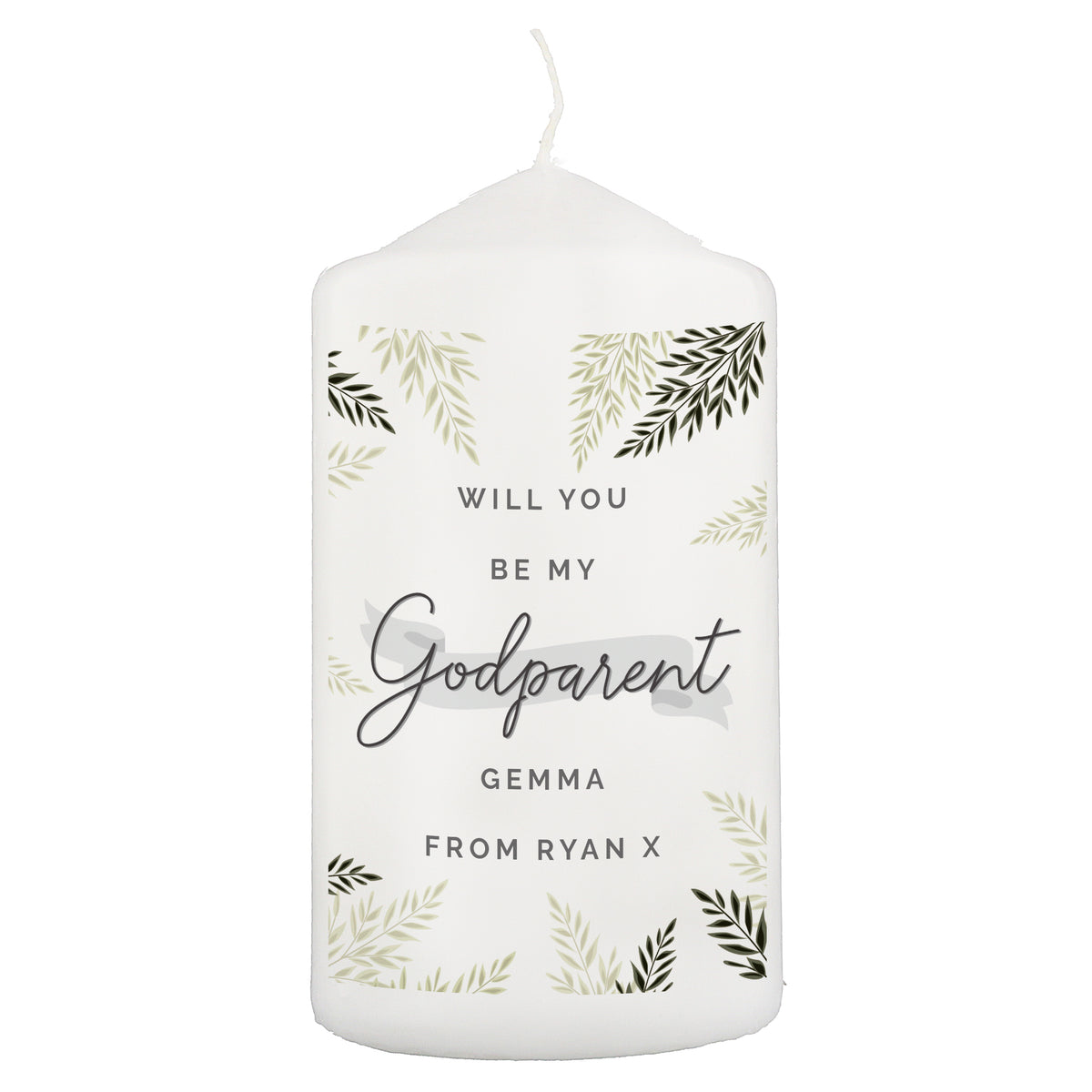 Personalised Godparent Leaves Pillar Candle - image 2