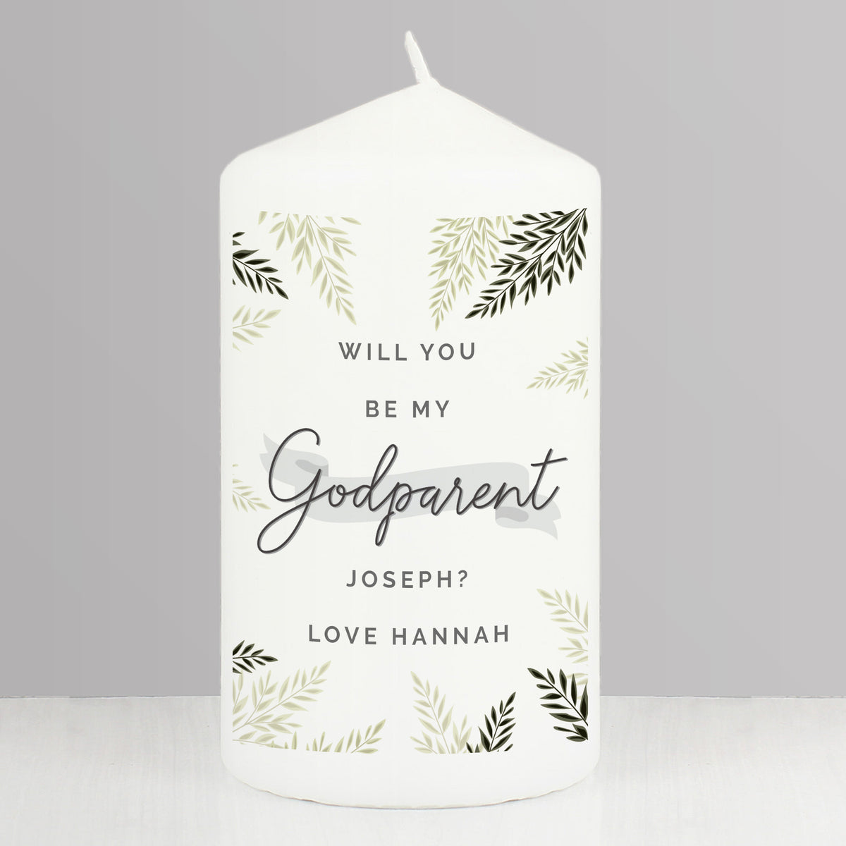 Personalised Godparent Leaves Pillar Candle - image 3
