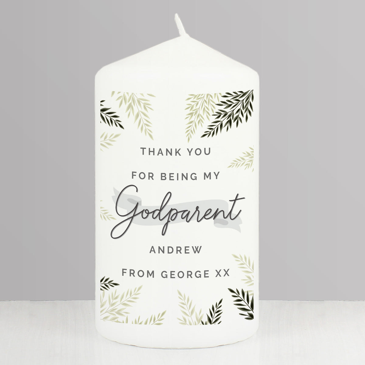Personalised Godparent Leaves Pillar Candle - image 4