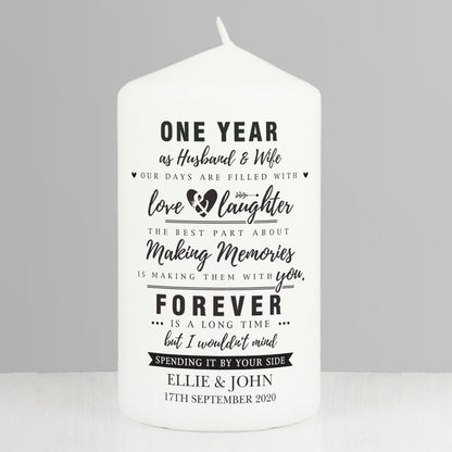 Personalised Typography Anniversary Pillar Candle from Heartfelt Gifts