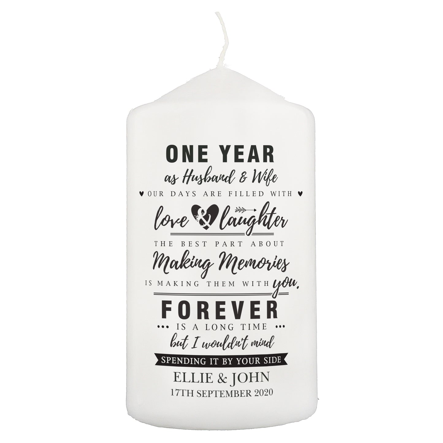Personalised Typography Anniversary Pillar Candle - image 2