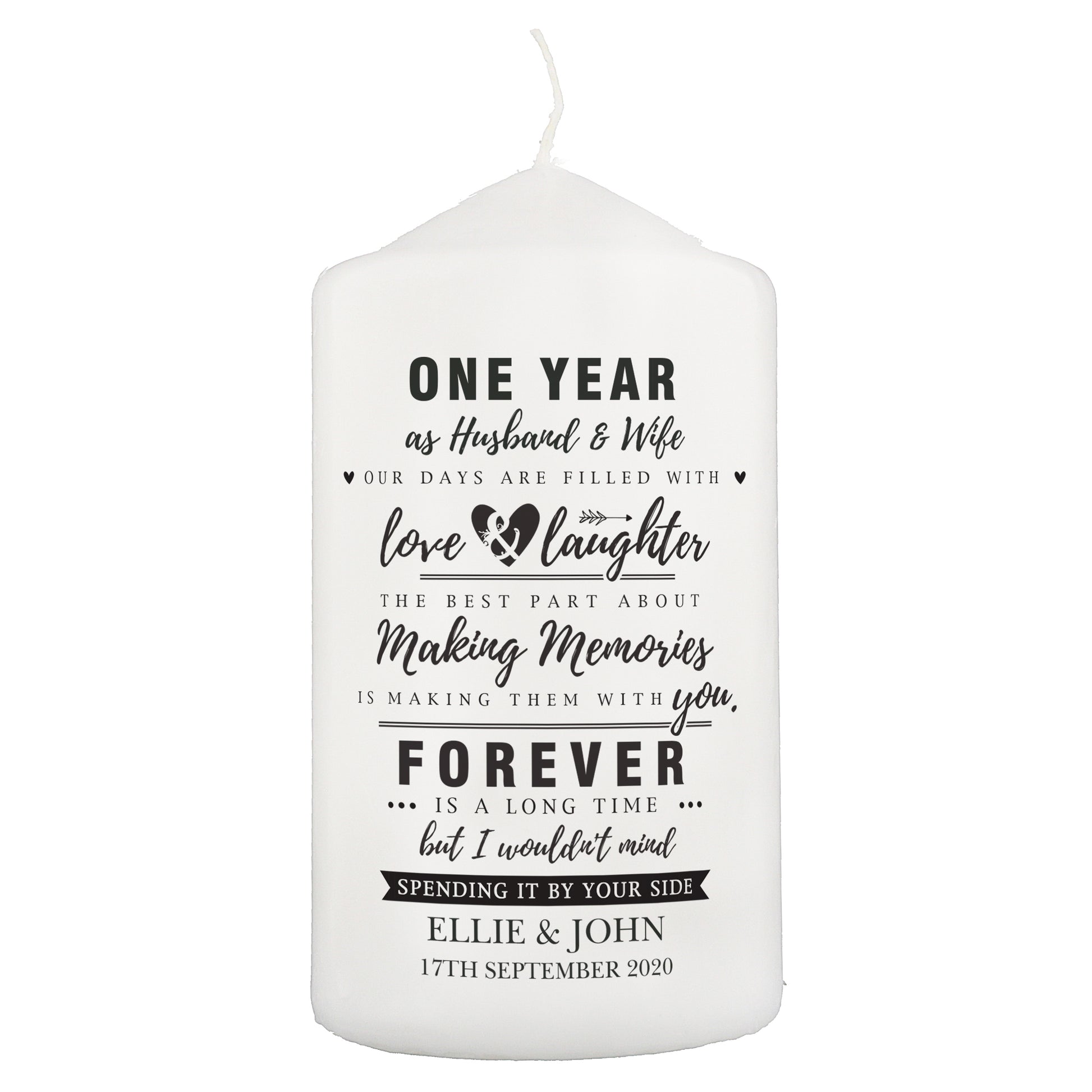 Personalised Typography Anniversary Pillar Candle - image 2