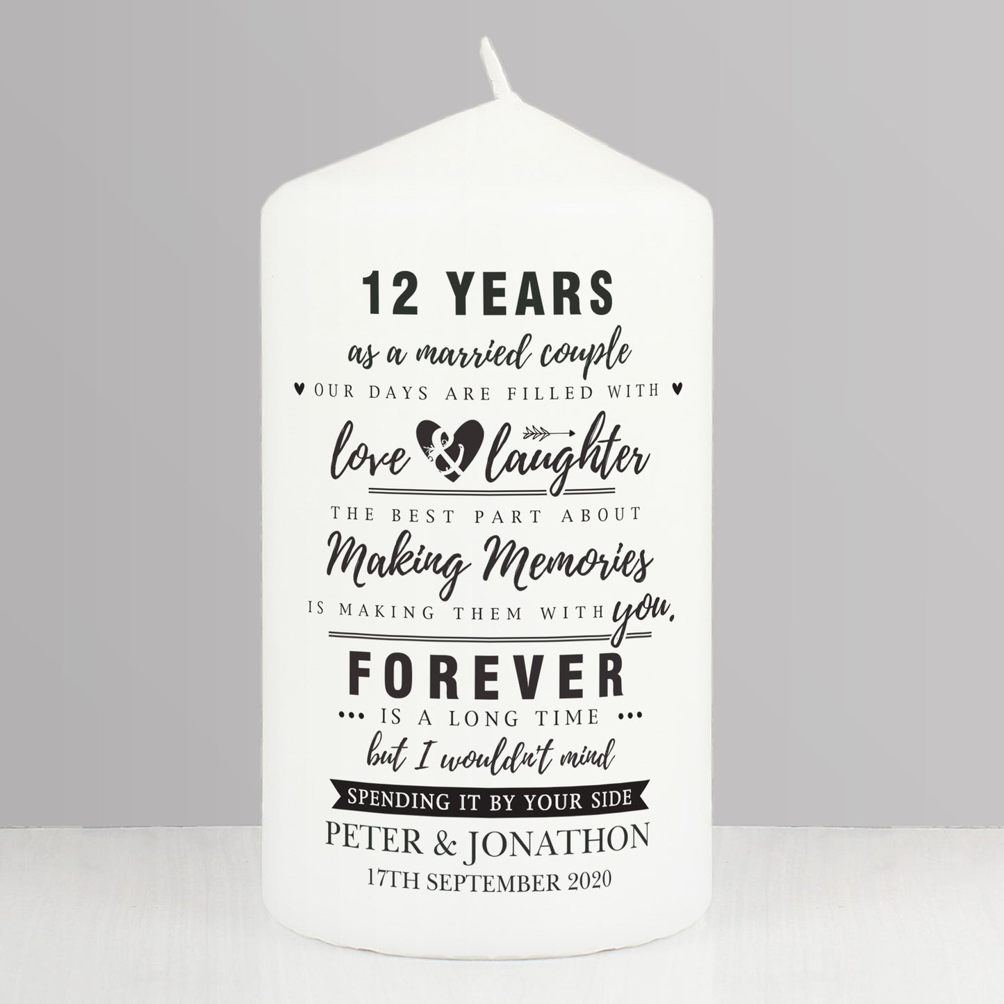 Personalised Typography Anniversary Pillar Candle - image 3