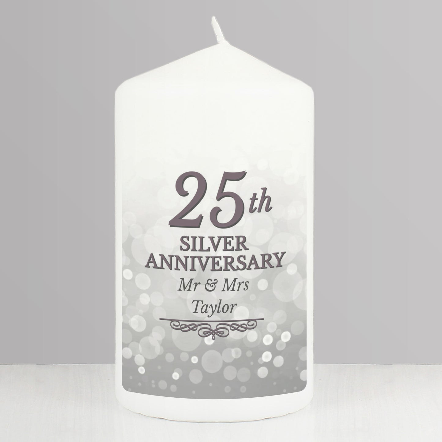 Personalised 25th Silver Anniversary Pillar Candle from Heartfelt Gifts
