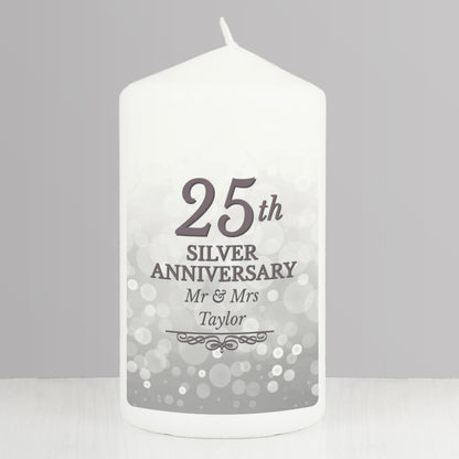 Personalised 25th Silver Anniversary Pillar Candle from Heartfelt Gifts