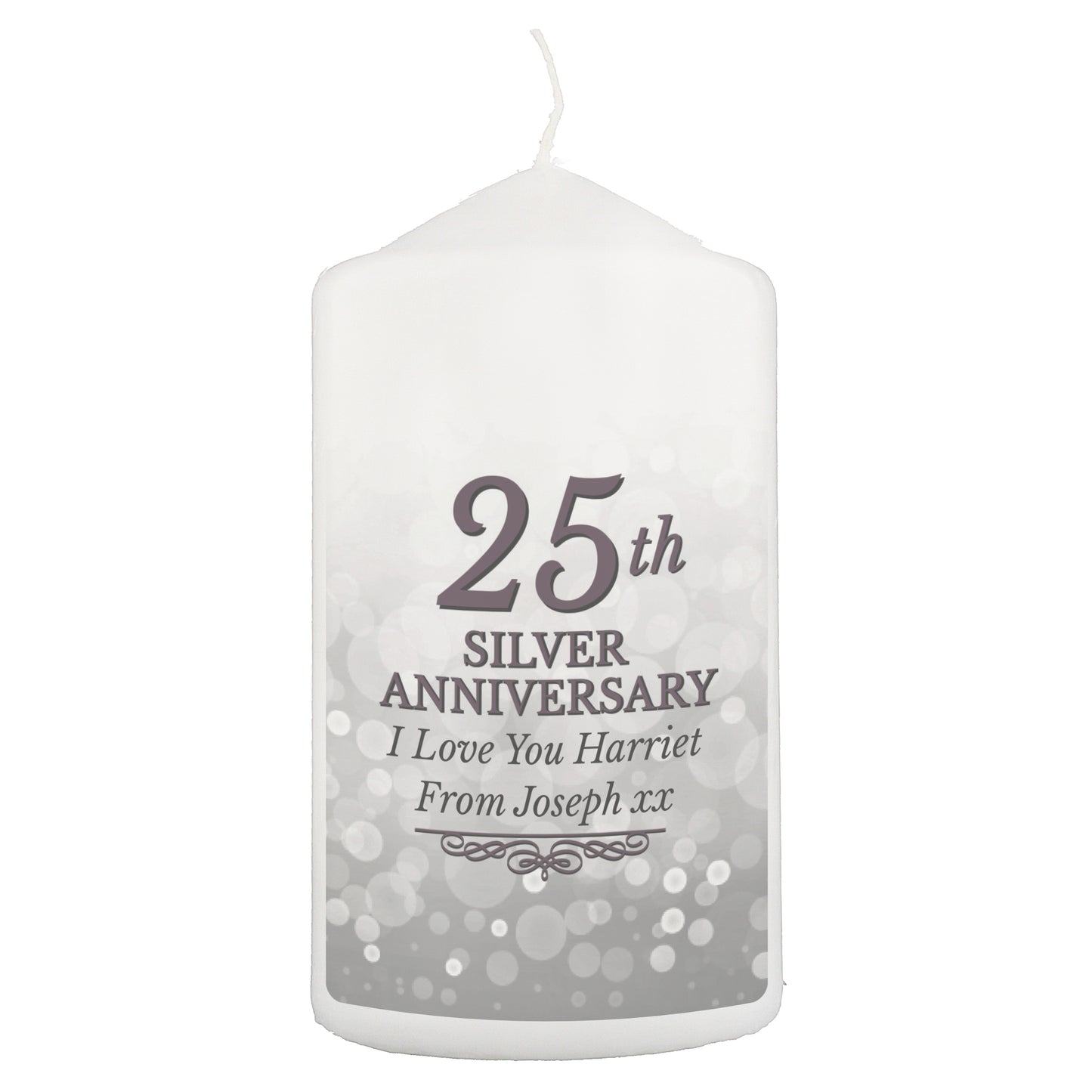 Personalised 25th Silver Anniversary Pillar Candle - image 2