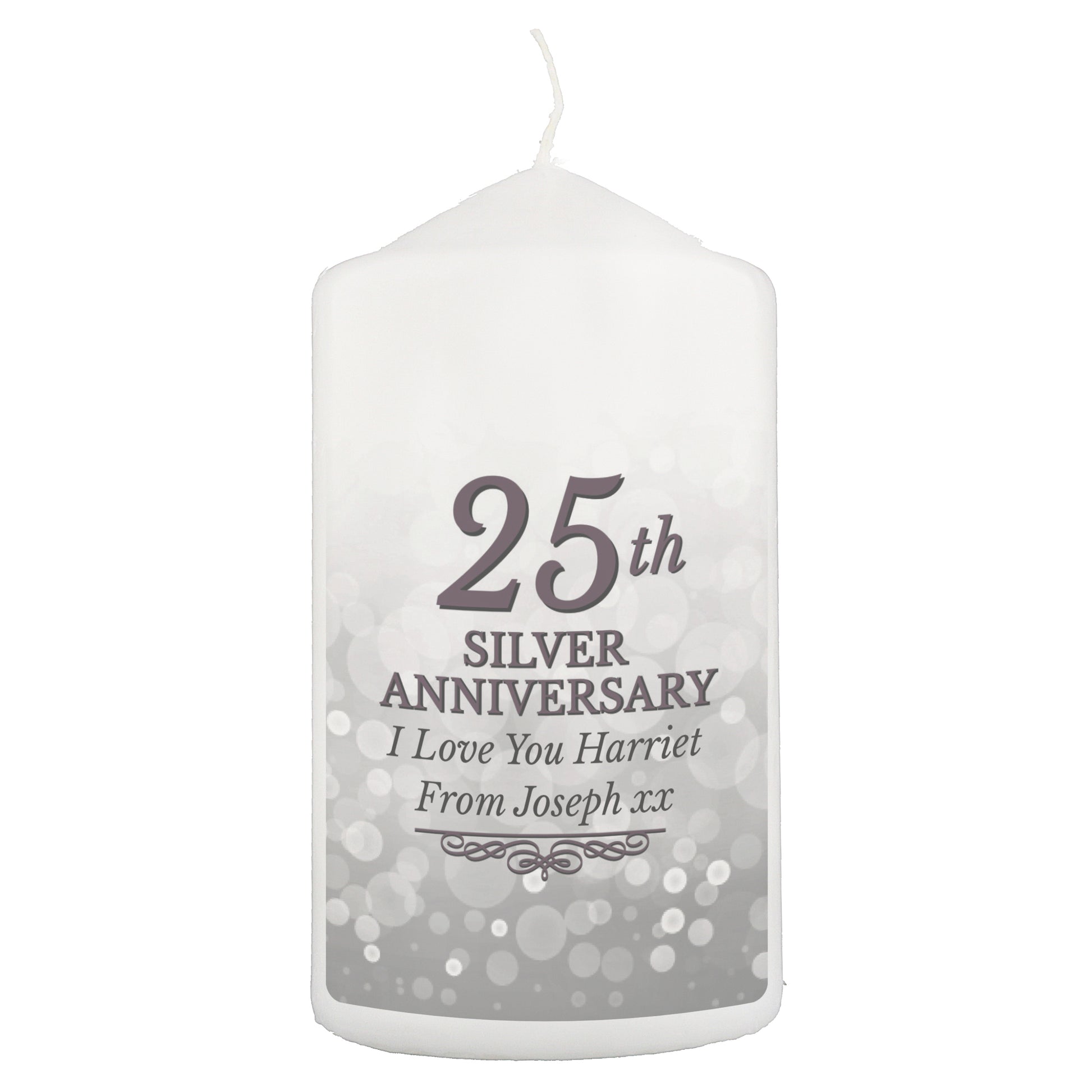Personalised 25th Silver Anniversary Pillar Candle - image 2