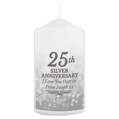 Personalised 25th Silver Anniversary Pillar Candle - image 2